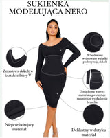 sukienka modelująca nero  posiada dodatkową warstę materiału, która spłaszcza brzuch 